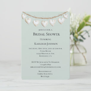 Chic Mint Green White Hearts Brautparty Einladung