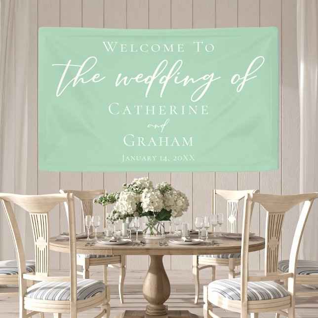 Chic Mint Green White Typografy Spring Wedding Banner (Von Creator hochgeladen)