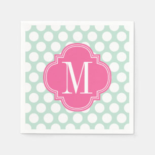 Chic Mint & Pink Big Dots Mit Monogramm Serviette