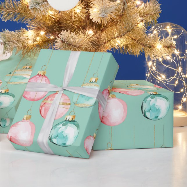 Chic Mint Pink Gold Weihnachtsschmuck Geschenkpapier (Feiertage)