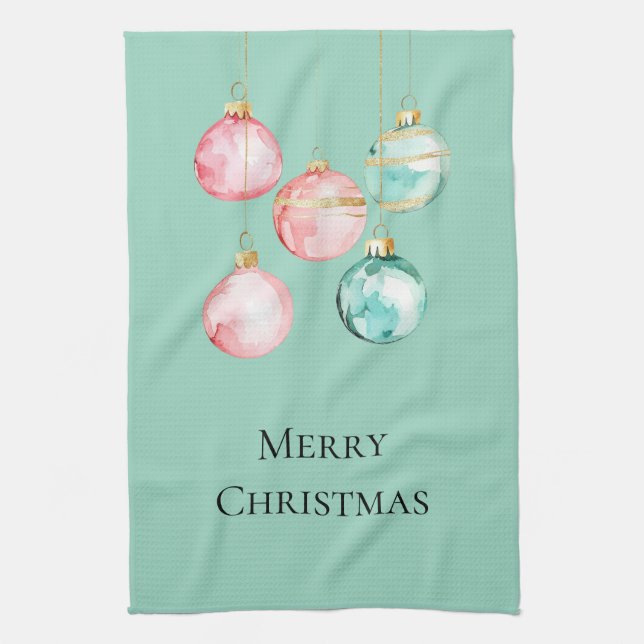 Chic Mint Pink Gold Weihnachtsschmuck Geschirrtuch (Vertikal)