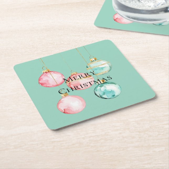 Chic Mint Pink Gold Weihnachtsschmuck Rechteckiger Pappuntersetzer (angewinkelt)