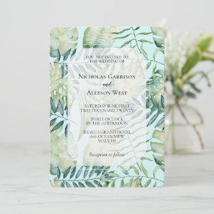 Chic Mint Tropical Green Blätter Hochzeit Einladung