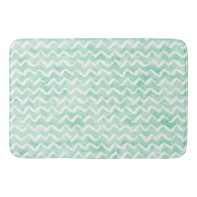 Chic Mint Wasserfarbe Zickzack Streifen Badematte (Vorderseite)