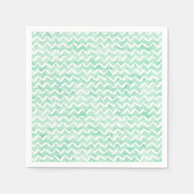 Chic Mint Wasserfarbe Zickzack Streifen Serviette (Vorderseite)