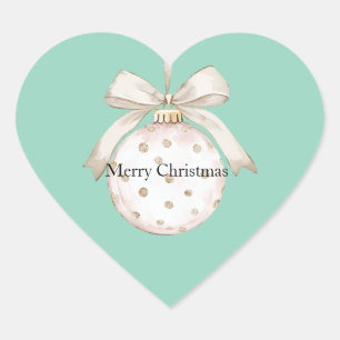 Chic Mint White Dots Bow Ornament Weihnachten Herz-Aufkleber