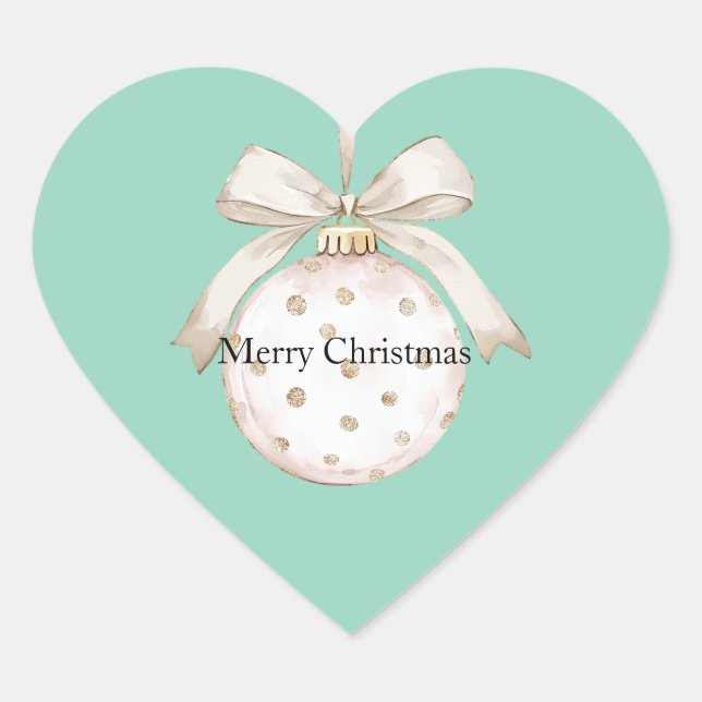 Chic Mint White Dots Bow Ornament Weihnachten Herz-Aufkleber (Vorderseite)