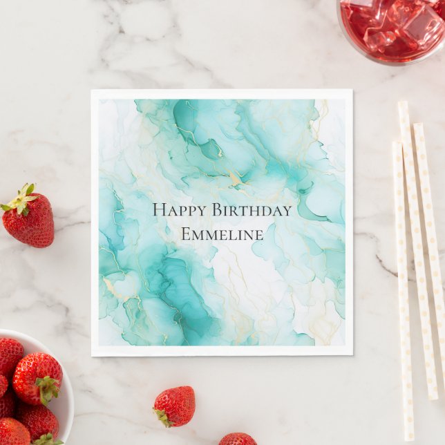 Chic Mint White Gold Geburtstag Serviette (Beispiel)