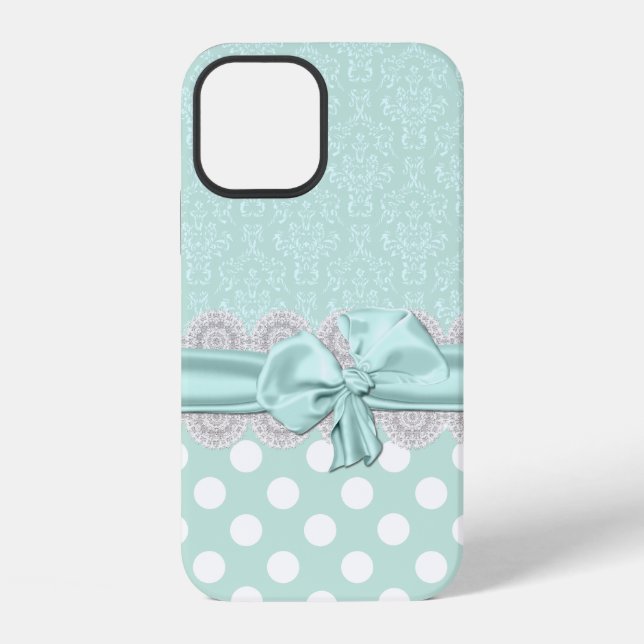 Chic Mintgrün Damast iPhone 12 Hülle (Rückseite)