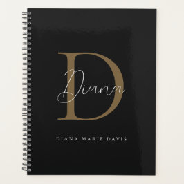 Chic Minuit Noir Mossy Gold Script Monogramme