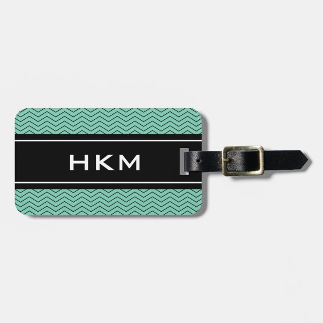 Chic Minze 3 Buchstaben Monogramm Gepäckanhänger (Vorderseite horizontal)
