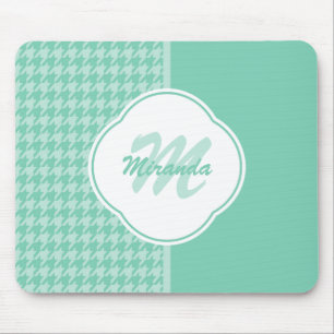 Chic Minze Green Hahnentrittmuster mit Monogramm u Mousepad
