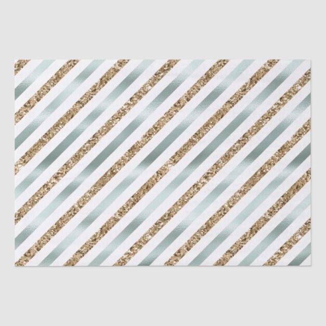 Chic Minze White Gold Glitzer Streifen Seidenpapier (Vorderseite)