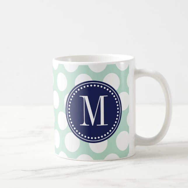 Chic-Minzen-u. Marine-große Punkte mit Monogramm Kaffeetasse (Rechts)