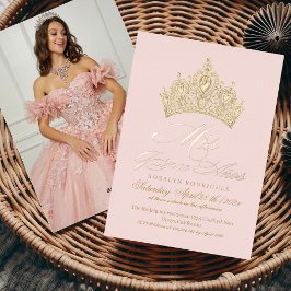 Chic Mis Quince Anos Pink Gold Foto Folieneinladung
