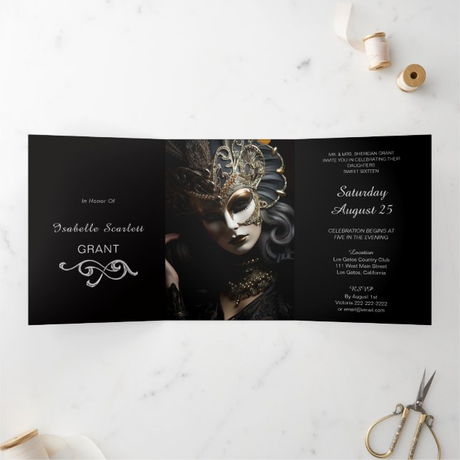 Chic Mis Quince Masquerade Party Einladung (Innenseite)