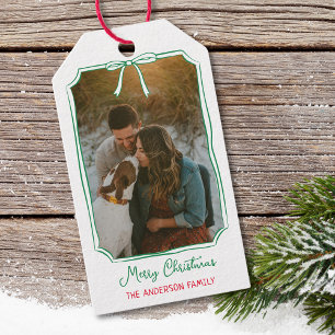 Chic Mistletoe & Bow Custom Family Foto Weihnachte Geschenkanhänger