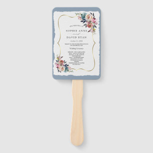 Chic Misty Rose Dusty Blue Floral Wedding Program Fächer