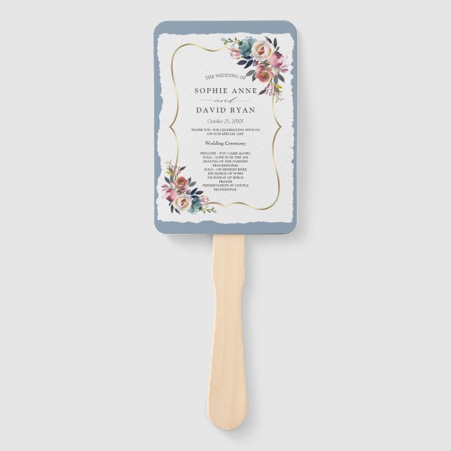 Chic Misty Rose Dusty Blue Floral Wedding Program Fächer (Vorderseite)