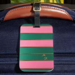 Chic Mit Monogramm, fett rosa & grün, goldgestreif Gepäckanhänger