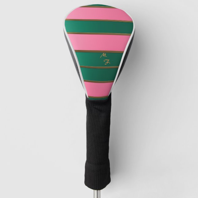 Chic Mit Monogramm, fett rosa & grün, goldgestreif Golf Headcover (Vorderseite)