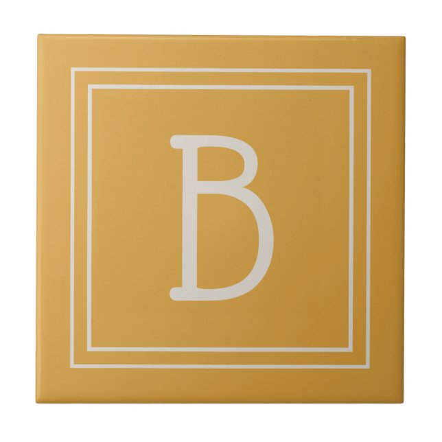 Chic Mit Monogramm Golden Yellow & Off White Initi Fliese (Vorderseite)