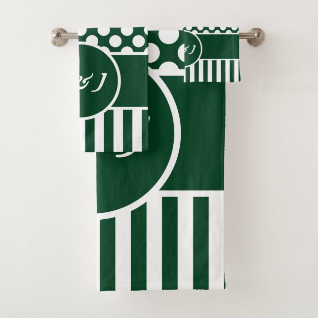 Chic Mit Monogramm Green Polka Dot Badhandtuch Set (Insitu)