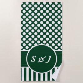 Chic Mit Monogramm Green Polka Dot Strandtuch