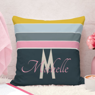 Chic mit Monogramm Pink und Navy Blue aquamarin St Kissen