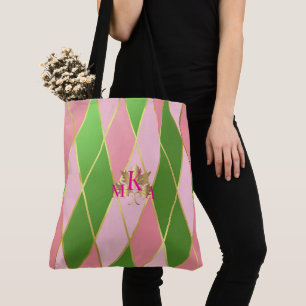 Chic Mit Monogramm Rosa und grüne Raute Tasche