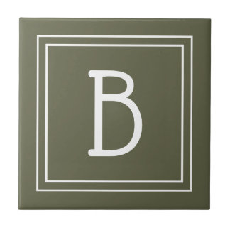 Chic Mit Monogramm Rustic Green & White Initial Fliese
