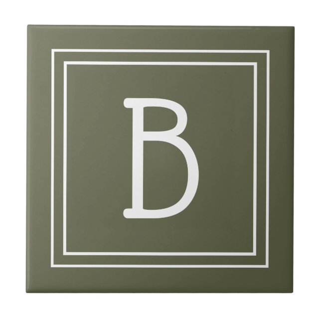 Chic Mit Monogramm Rustic Green & White Initial Fliese (Vorderseite)
