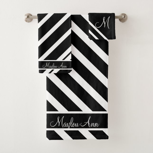 Chic Mit Monogramm Schwarz-weißer Streifen Badhandtuch Set (Insitu)