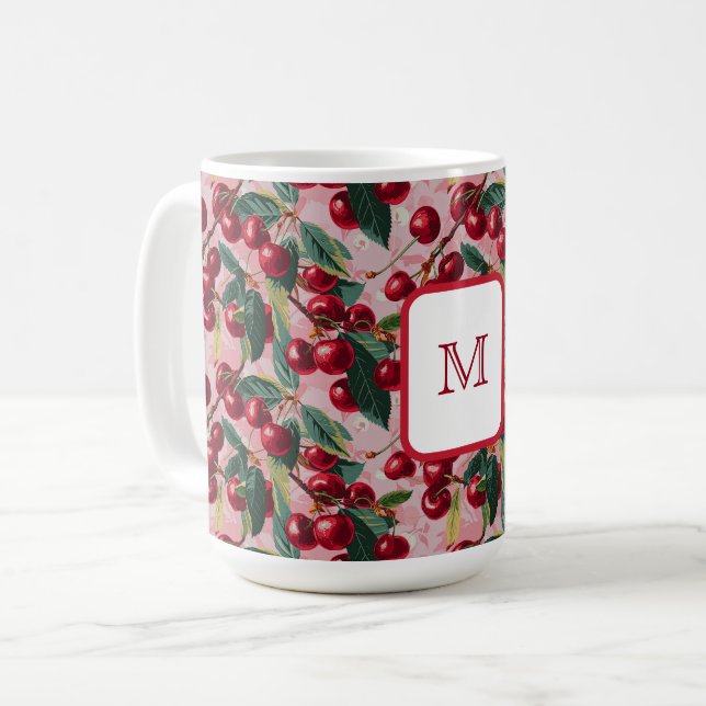 Chic Mit Monogramm Vintag Pink "Cherry Pop" Kaffeetasse (Vorderseite Links)