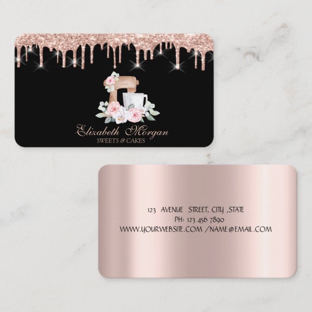 Chic Mixer Blume Rose Gold Tropfen Bäckerei Visitenkarte (Vorne/Hinten)