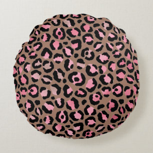 Chic mocha mousse, rosa und schwarz Leopard Print Rundes Kissen