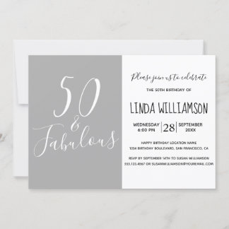Chic Modern 50 Fabulous Gray 50. Geburtstag Einladung