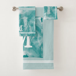 Chic Modern Aquamarin und tadellos blauer Marmor M Badhandtuch Set