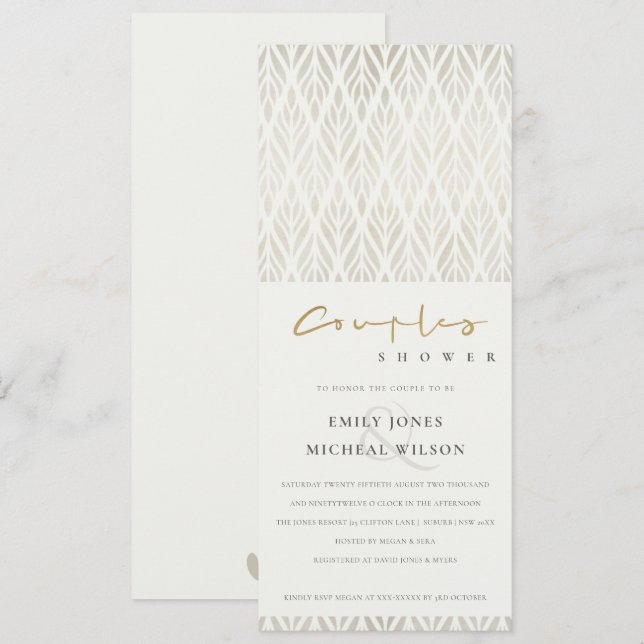 CHIC MODERN ART DECO WHITE SILVER COUPLES DUSCHE EINLADUNG (Vorne/Hinten)