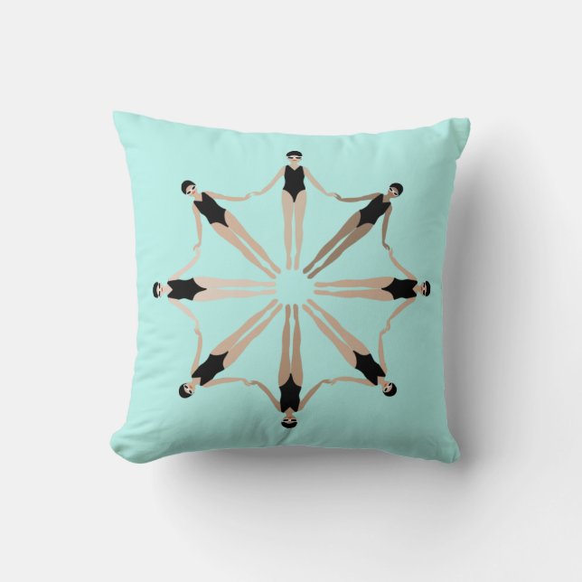 Chic Modern Artistic Synchronschwimmer Blau Kissen (Vorderseite)
