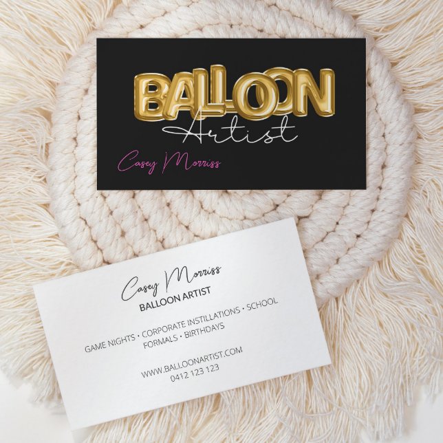 Chic Modern Balloon Artist Black and Gold Visitenkarte (Von Creator hochgeladen)