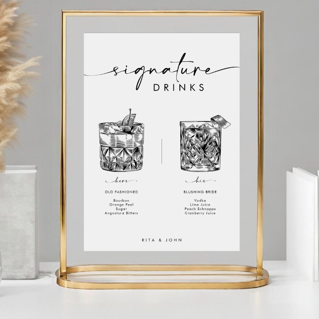 Chic Modern Bar Signature Drinks Hochzeitszeichen Poster (Von Creator hochgeladen)