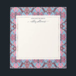 Chic Modern Barock Muster Pink Blau Notizblock<br><div class="desc">Modernes Barockmuster-Notizblock mit einem verzierten Design von Zierformen in rosa,  blau und bordeauxfarbener Farbpalette und dem Namen in eleganter Schrift-Kalligrafie. Fügen Sie einfach Ihren Namen hinzu. Exklusiv für Sie von Happy Dolphin Studio entworfen!</div>