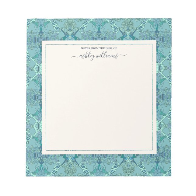 Chic Modern Baroque Muster Blue Shades Notizblock (Vorderseite)