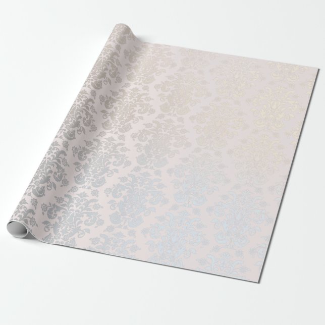 Chic Modern Beauty Silver Nacre Damask Muster Geschenkpapier (Ungerollt)