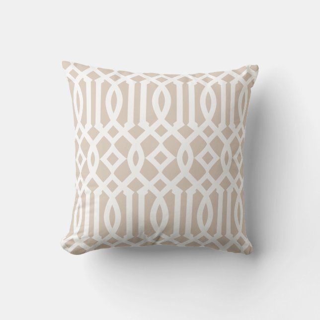 Chic Modern Beige und White Trellis Muster Kissen (Vorderseite)
