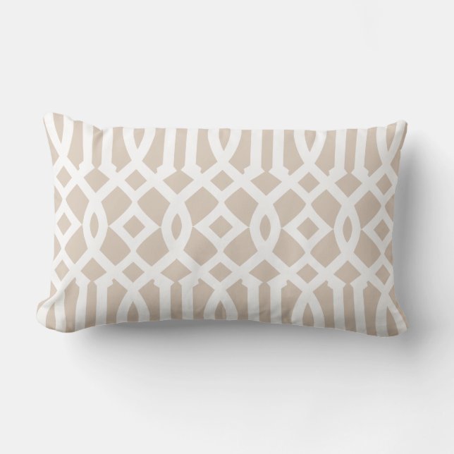 Chic Modern Beige und White Trellis Muster Lendenkissen (Vorderseite)