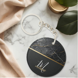 Chic modern Black grey marble gold monogram 
