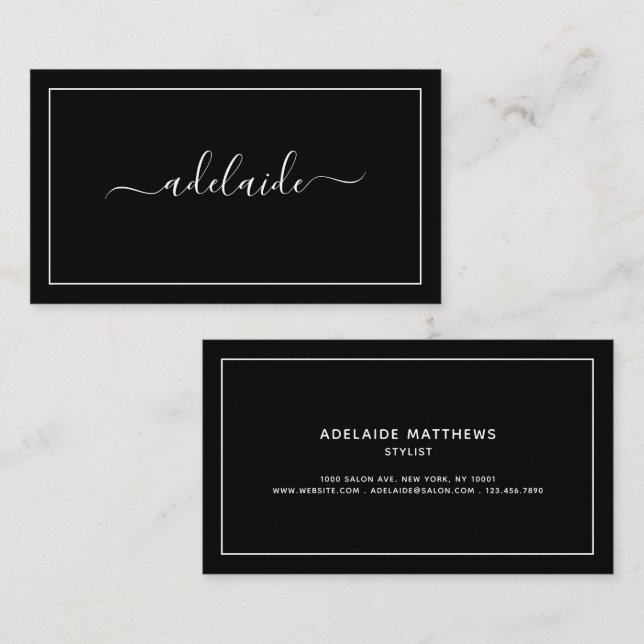 Chic Modern Black Haar Stylistin Signatur Visitenkarte (Vorne/Hinten)