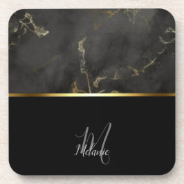 Chic modern Black Marmor Gold Monogramm Getränkeuntersetzer
